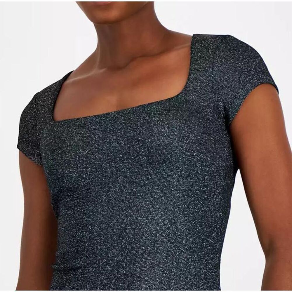 Michael Kors NWT Metallic Cap Sleeve Top Black - Picture 3 of 4